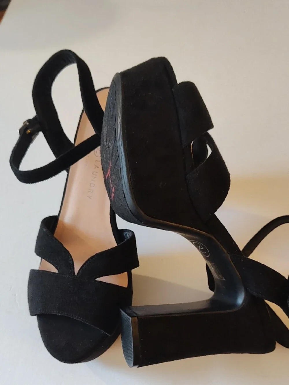 CHINESE LAUNDRY Black Suede Block Heel Ankle Strap Sandals Size 38 US 7.5
